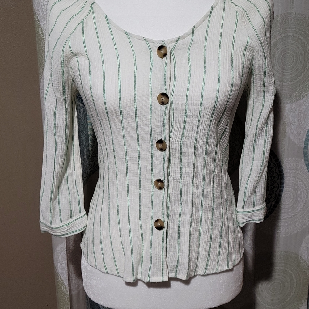 E&M Sz Small Striped Blouse Cuffed Sleeve